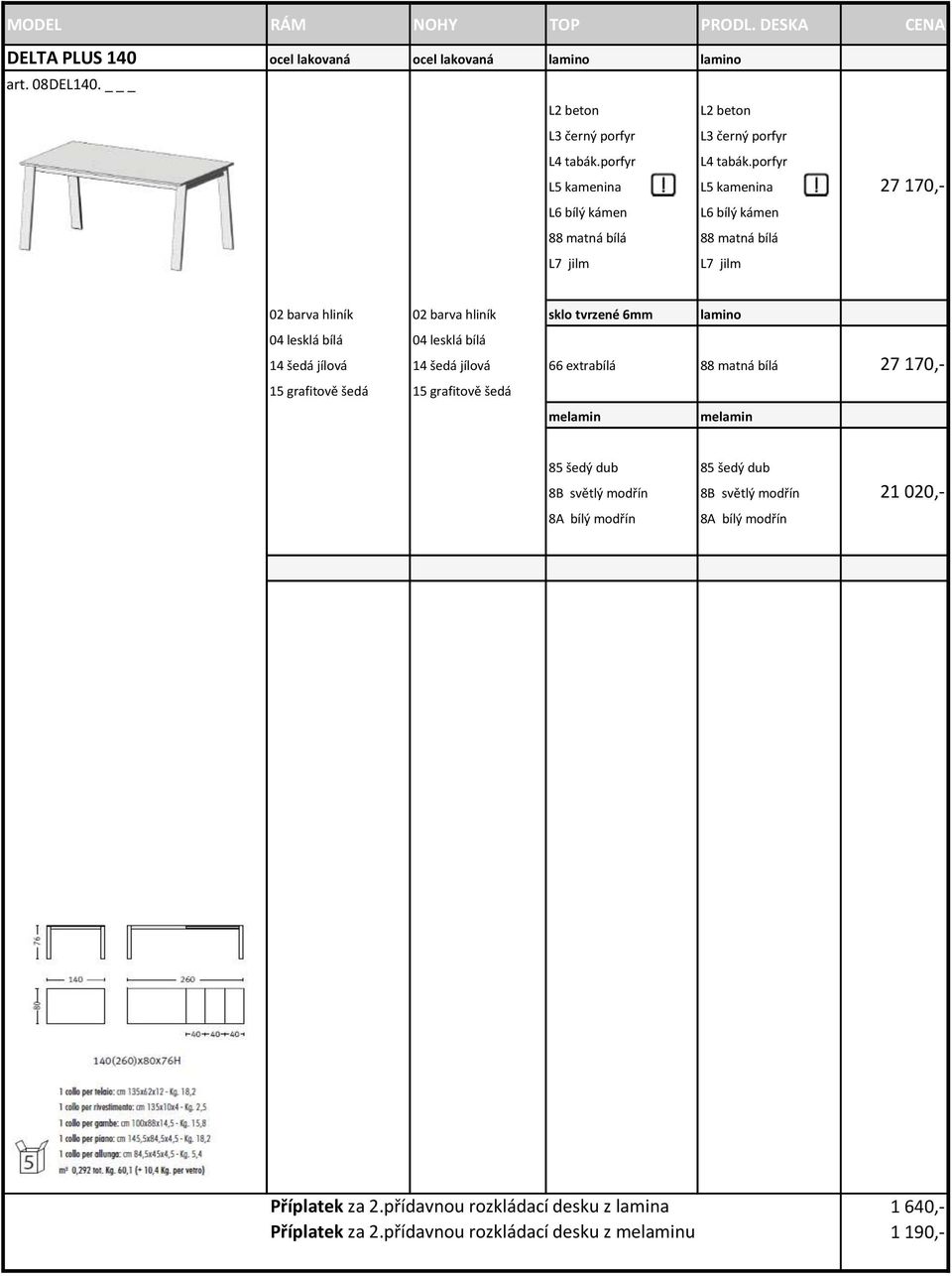 porfyr L5 kamenina L5 kamenina 27 170,- 88 matná bílá 88 matná bílá L7 jilm L7 jilm 02 barva hliník 02 barva hliník sklo tvrzené 6mm lamino 04 lesklá bílá 04 lesklá