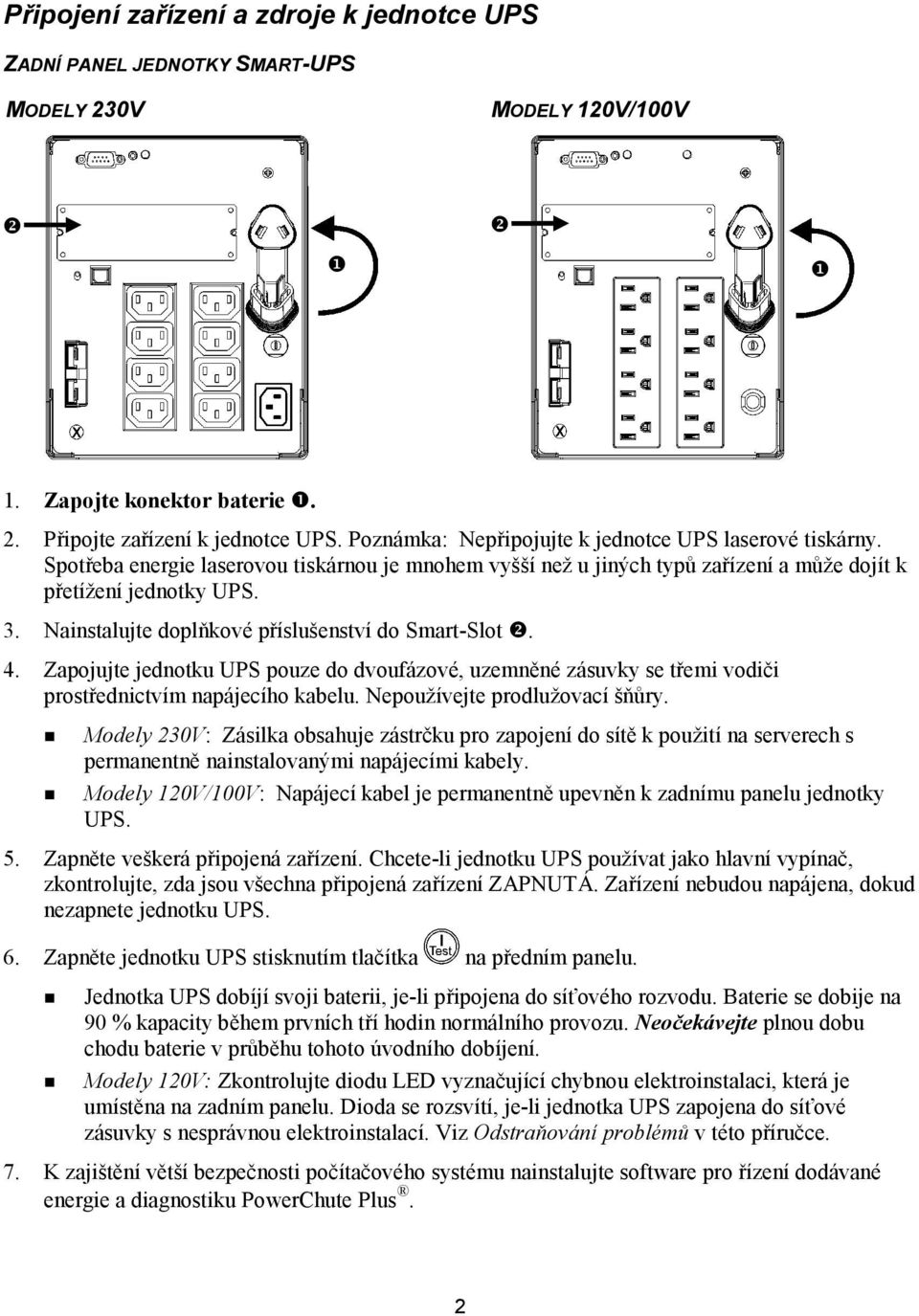 Nainstalujte doplňkové příslušenství do Smart-Slot!. 4. Zapojujte jednotku UPS pouze do dvoufázové, uzemněné zásuvky se třemi vodiči prostřednictvím napájecího kabelu. Nepoužívejte prodlužovací šňůry.