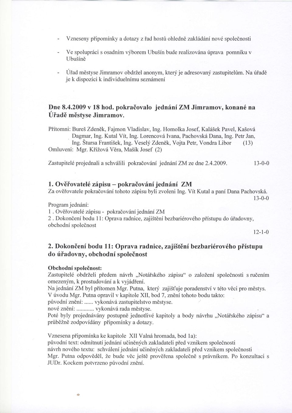 Piitomni: Bure5 Zdendk, Fajmon Vladislav, Ing. Homolka Josef, KaLiSek Pavel, Ka5ov6. Dagmar, Ing. Kutal Vft, Ing. Lorencov6Ivana, Pachovsk6 Dana, Ing. Petr Jan, Ing. Stursa Franti5ek, Ing.