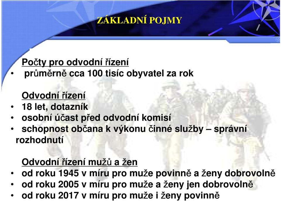 správní rozhodnutí Odvodní řízení mužů a žen od roku 1945 v míru pro muže povinně a ženy