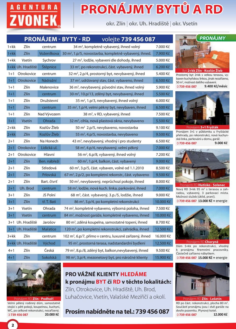 vybavený, ihned 6.200 Kč 1+1 Otrokovice centrum 32 m 2, 2.p/4, prostorný byt, nevybavený, ihned 5.400 Kč 1+1 Otrokovice Nádražní 37 m 2, udržovaný stav, část. vybaveno, ihned 6.