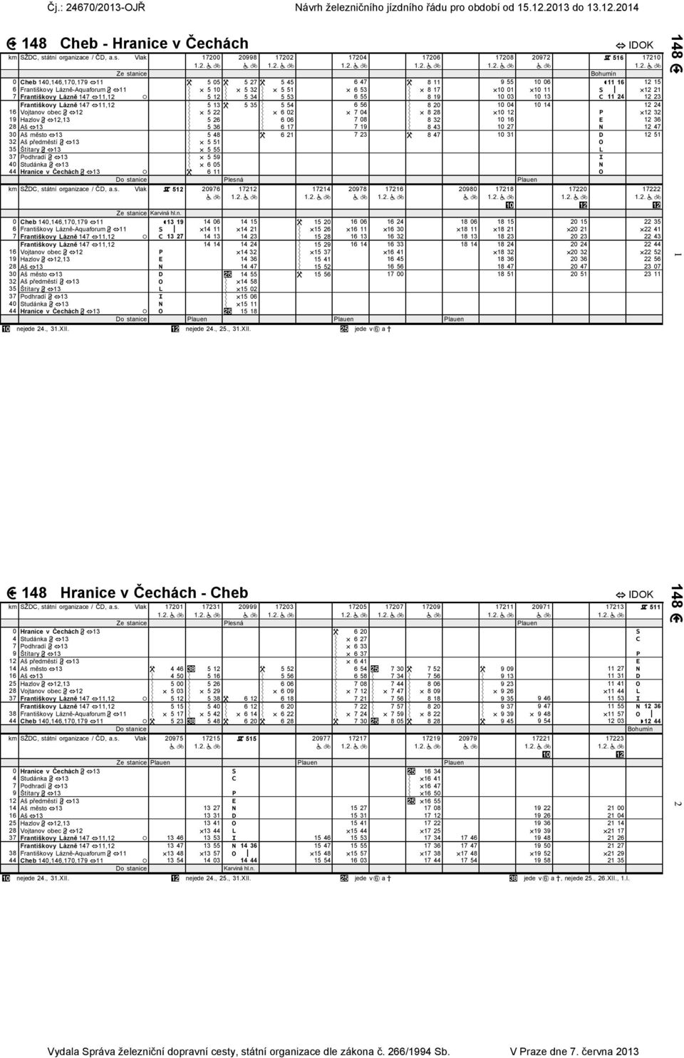 Vlak 17200 20998 17202 17204 17206 17208 20972 516 17210 Bohumín 0 Cheb 140,146,170,179 11 5 05 5 27 5 45 6 47 8 11 9 55 10 06 11 16 12 15 6 Františkovy -Aquaforum 11 5 10 5 32 5 51 6 53 8 17 10 01