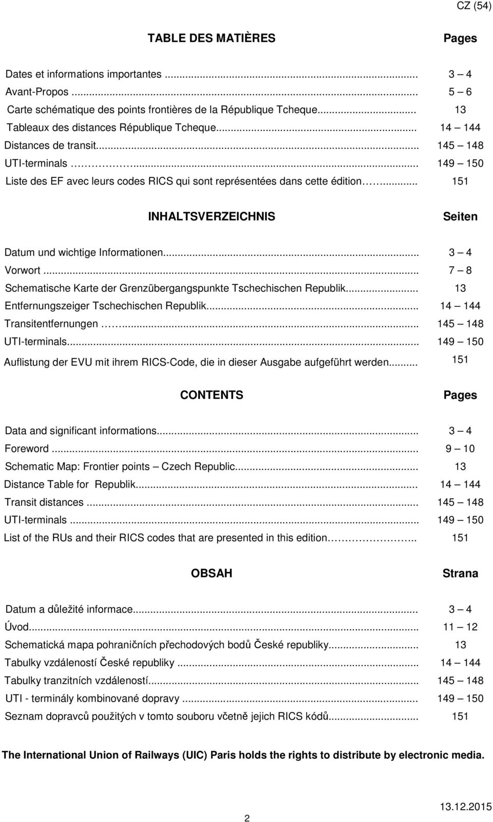 .. 151 INHALTSVERZEICHNIS Seiten Datum und wichtige Informationen... 3 4 Vorwort... 7 8 Schematische Karte der Grenübergangspunkte Tschechischen Republik... 13 Entfernungseiger Tschechischen Republik.