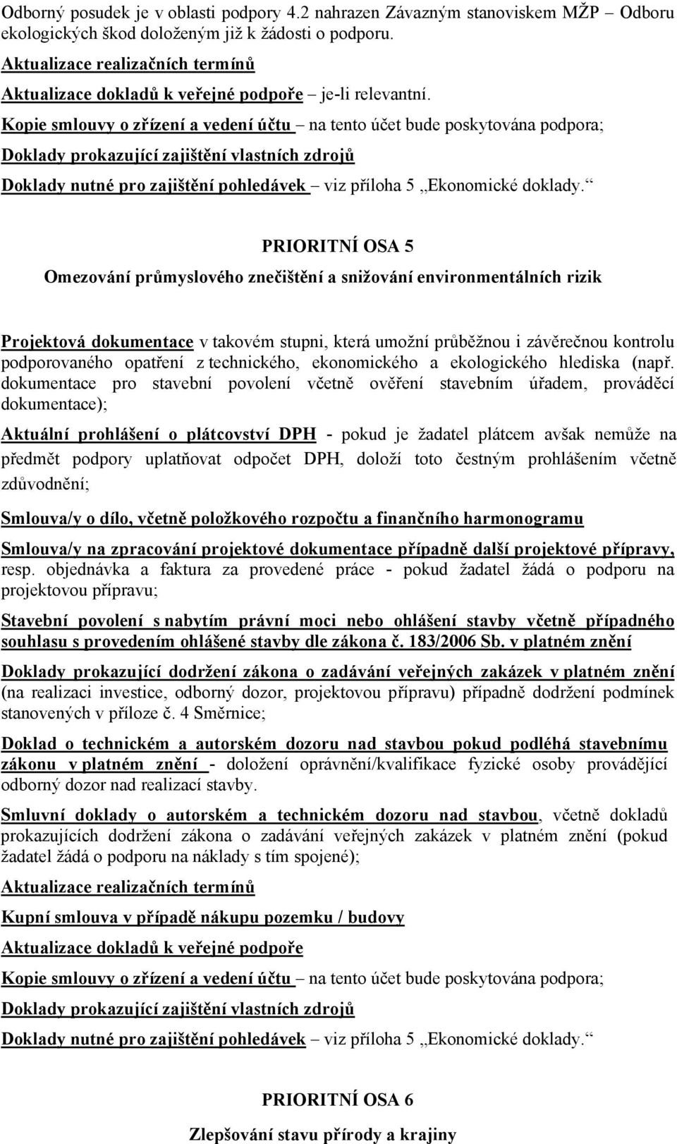 PRIORITNÍ OSA 5 Omezování průmyslového znečištění a snižování environmentálních rizik Stavební povolení s nabytím právní moci nebo ohlášení stavby včetně případného souhlasu s