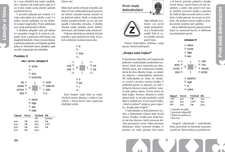 V druhém případě vám při dělení 4 1 pomůže i singl 10, 9, nebo 8 u Západu. To je o polovinu větší šance než singl král kdekoliv.