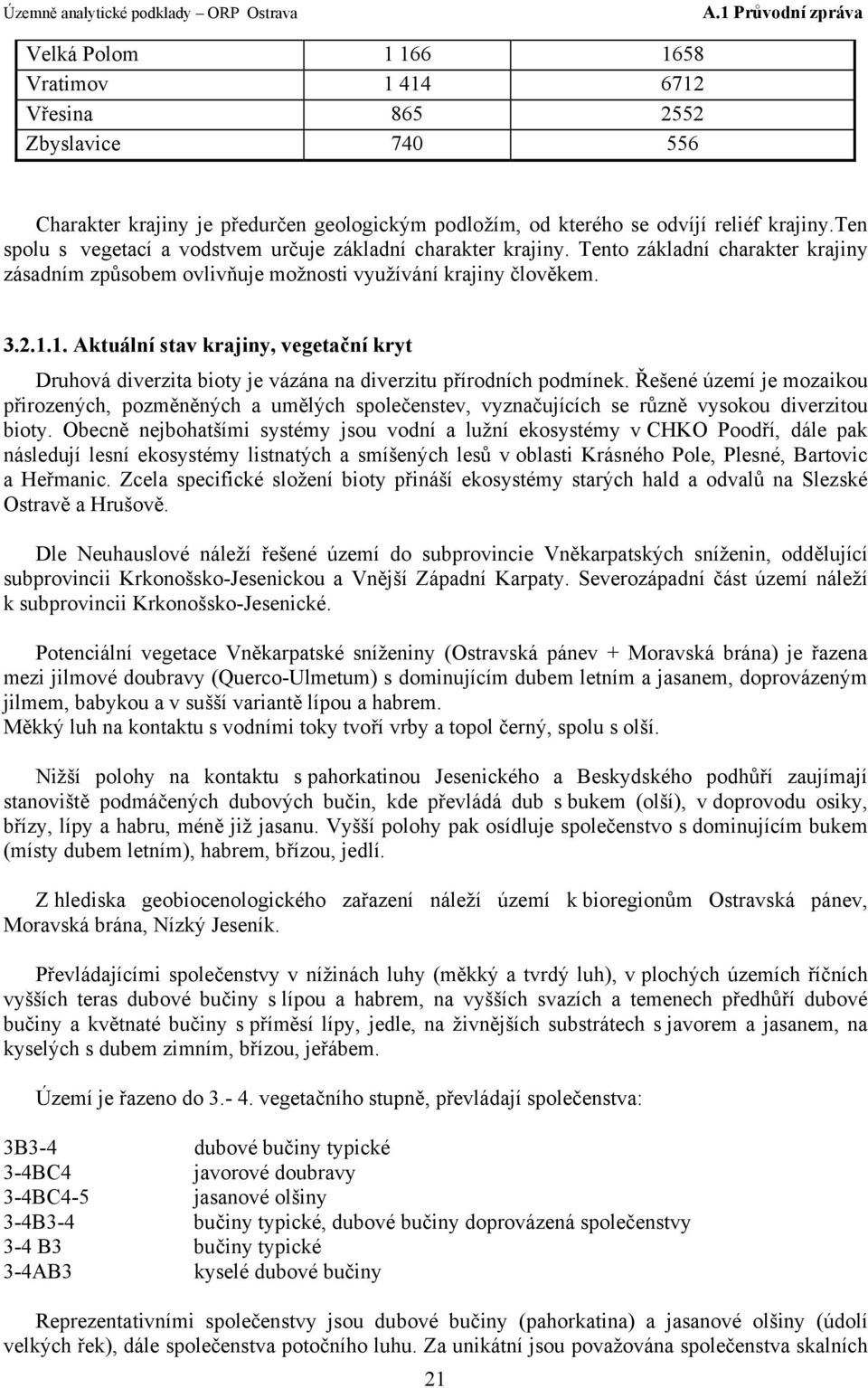 1. Aktuální stav krajiny, vegetační kryt Druhová diverzita bioty je vázána na diverzitu přírodních podmínek.