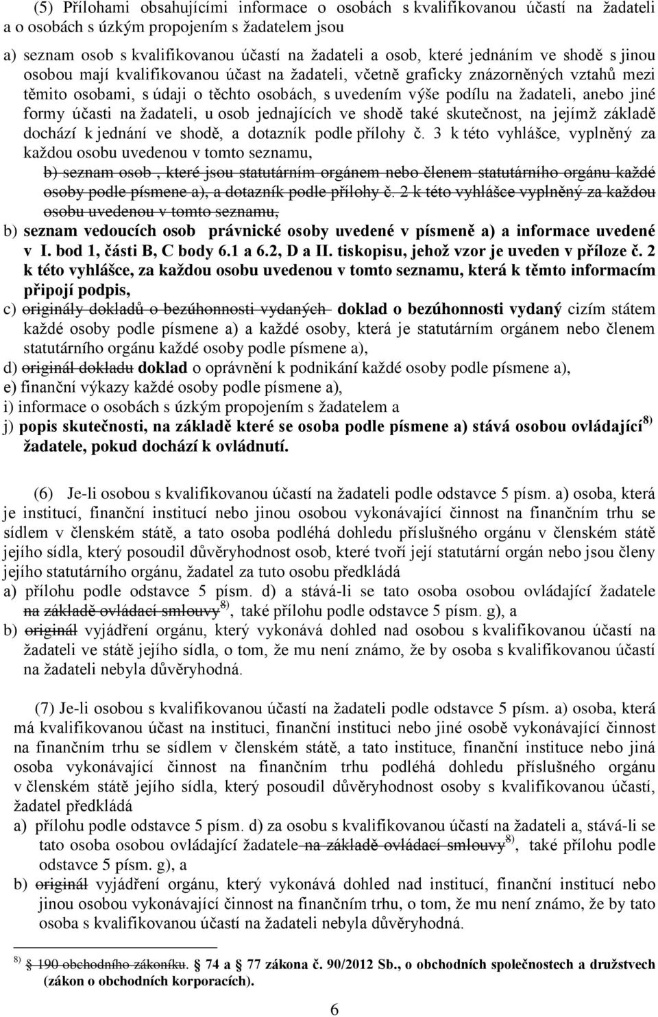 jiné formy účasti na žadateli, u osob jednajících ve shodě také skutečnost, na jejímž základě dochází k jednání ve shodě, a dotazník podle přílohy č.