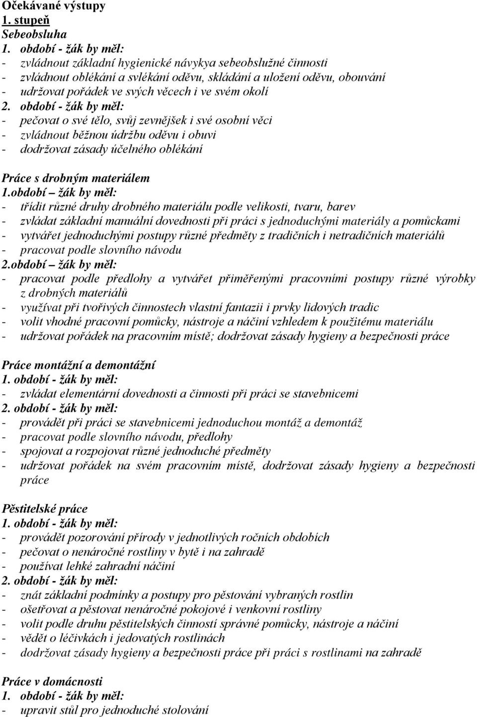 okolí - pečovat o své tělo, svůj zevnějšek i své osobní věci - zvládnout běžnou údržbu oděvu i obuvi - dodržovat zásady účelného oblékání Práce s drobným materiálem 1.