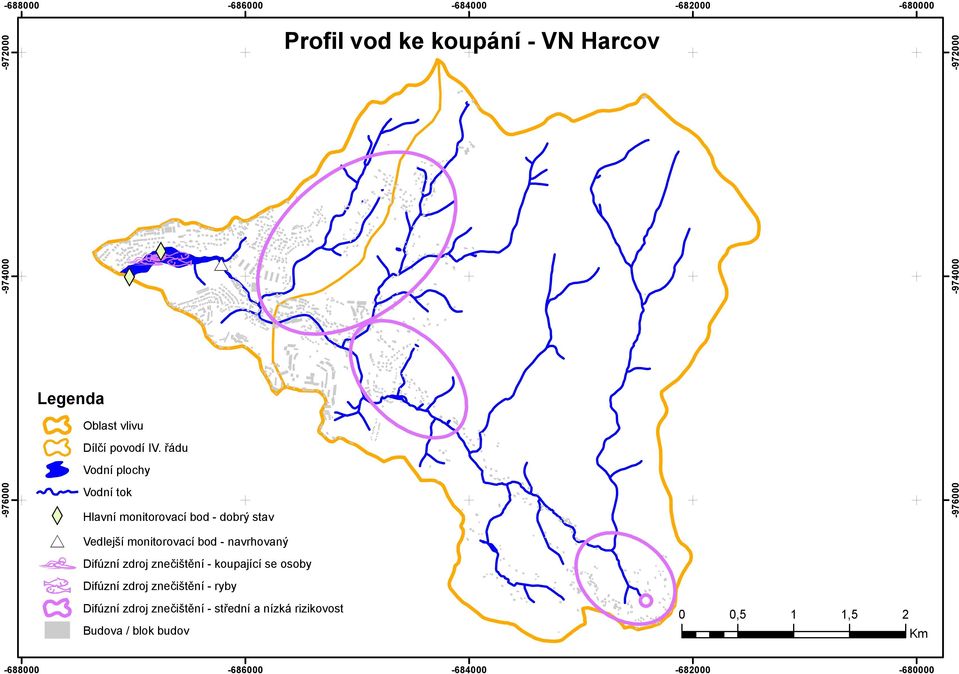 řádu Vodní plochy -976000 Vodní tok Hlavní monitorovací bod - dobrý stav #* Vedlejší monitorovací bod -