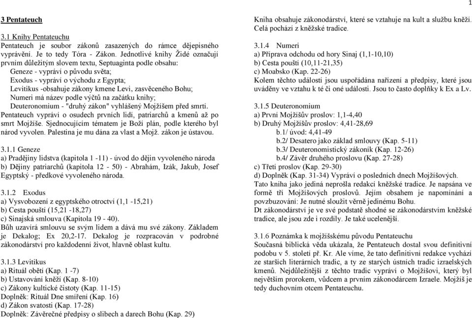 zasvěceného Bohu; Numeri má název podle výčtů na začátku knihy; Deuteronomium - "druhý zákon" vyhlášený Mojžíšem před smrtí.