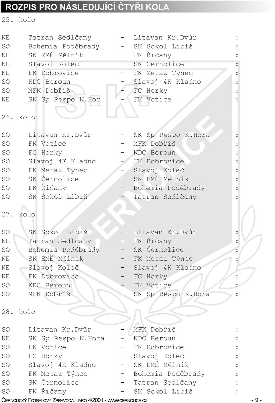 Horky : NE SK Sp Respo K.Hor - FK Votice : 26. kolo SO Litavan Kr.Dvùr - SK Sp Respo K.