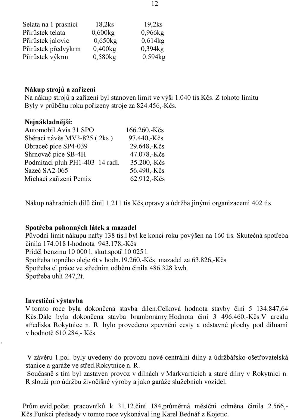 Nejnákladnější: Automobil Avia 31 SPO Sběrací návěs MV3-825 ( 2ks ) Obraceč píce SP4-039 Shrnovač píce SB-4H Podmítací pluh PH1-403 14 radl. Sazeč SA2-065 Míchací zařízení Pemix 166.260,-Kčs 97.