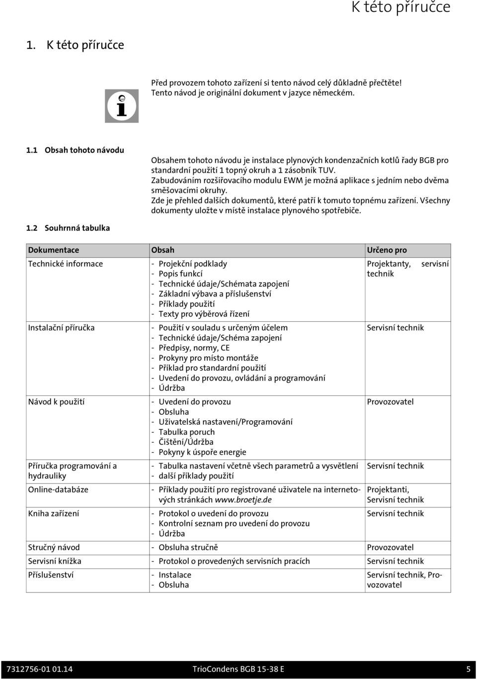 Všechny dokumenty uložte v místě instalace plynového spotřebiče. 1.