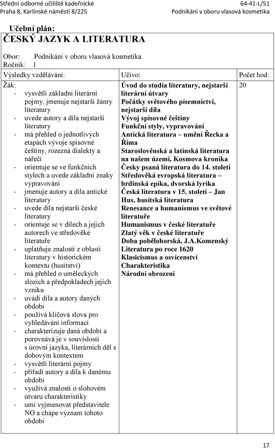 etapách vývoje spisovné češtiny, rozezná dialekty a nářečí Antická literatura umění Řecka a Říma Staroslověnská a latinská literatura na našem území, Kosmova kronika - orientuje se ve funkčních