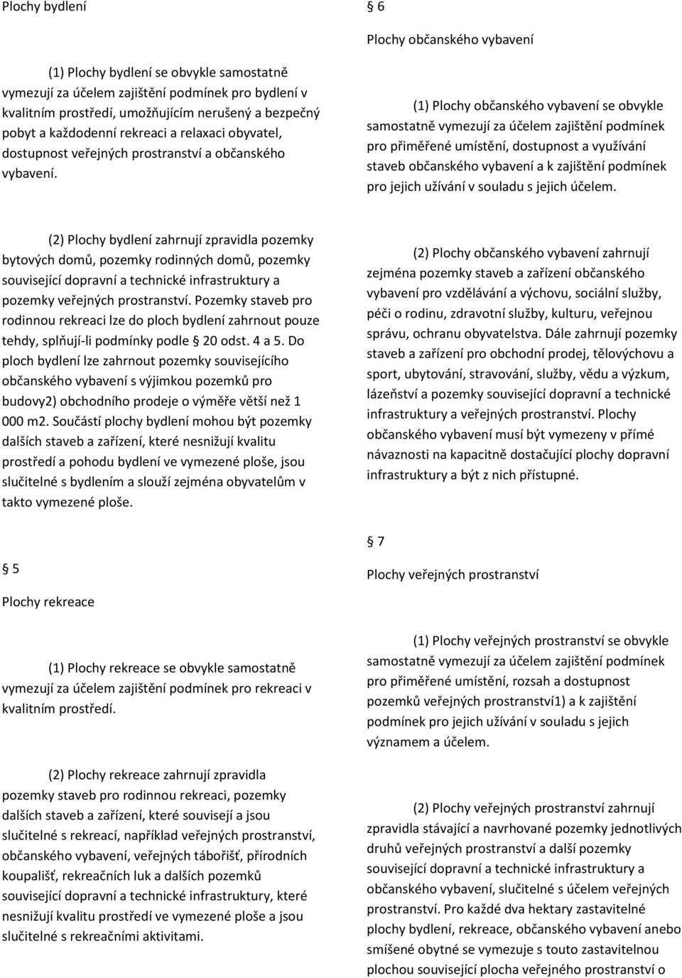 (1) Plochy občanského vybavení se obvykle samostatně vymezují za účelem zajištění podmínek pro přiměřené umístění, dostupnost a využívání staveb občanského vybavení a k zajištění podmínek pro jejich