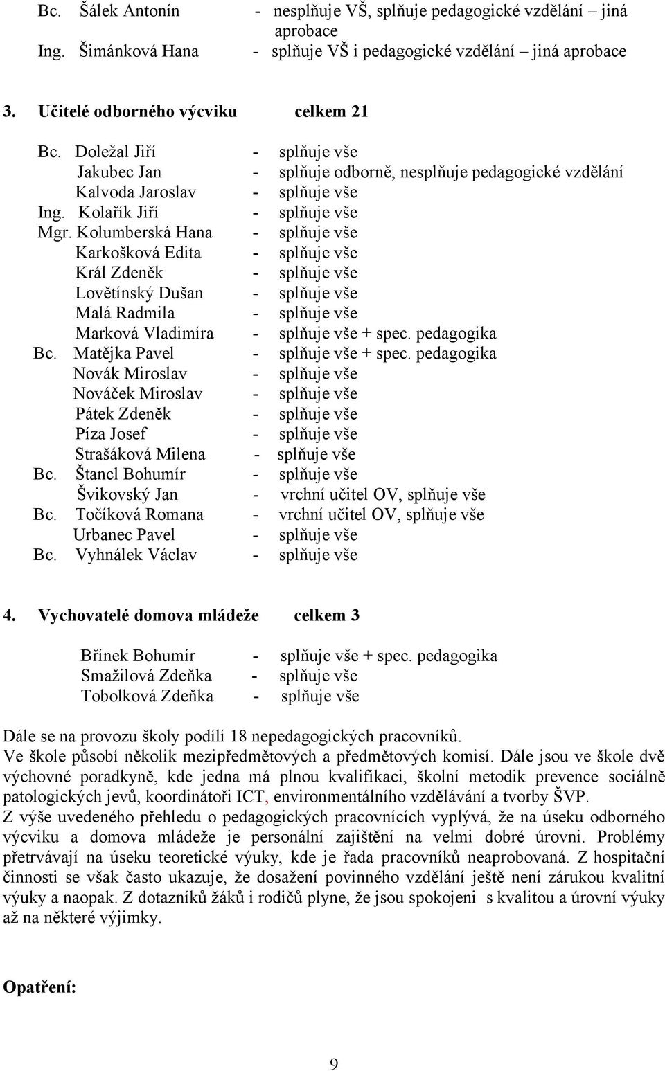 Kolumberská Hana - splňuje vše Karkošková Edita - splňuje vše Král Zdeněk - splňuje vše Lovětínský Dušan - splňuje vše Malá Radmila - splňuje vše Marková Vladimíra - splňuje vše + spec. pedagogika Bc.