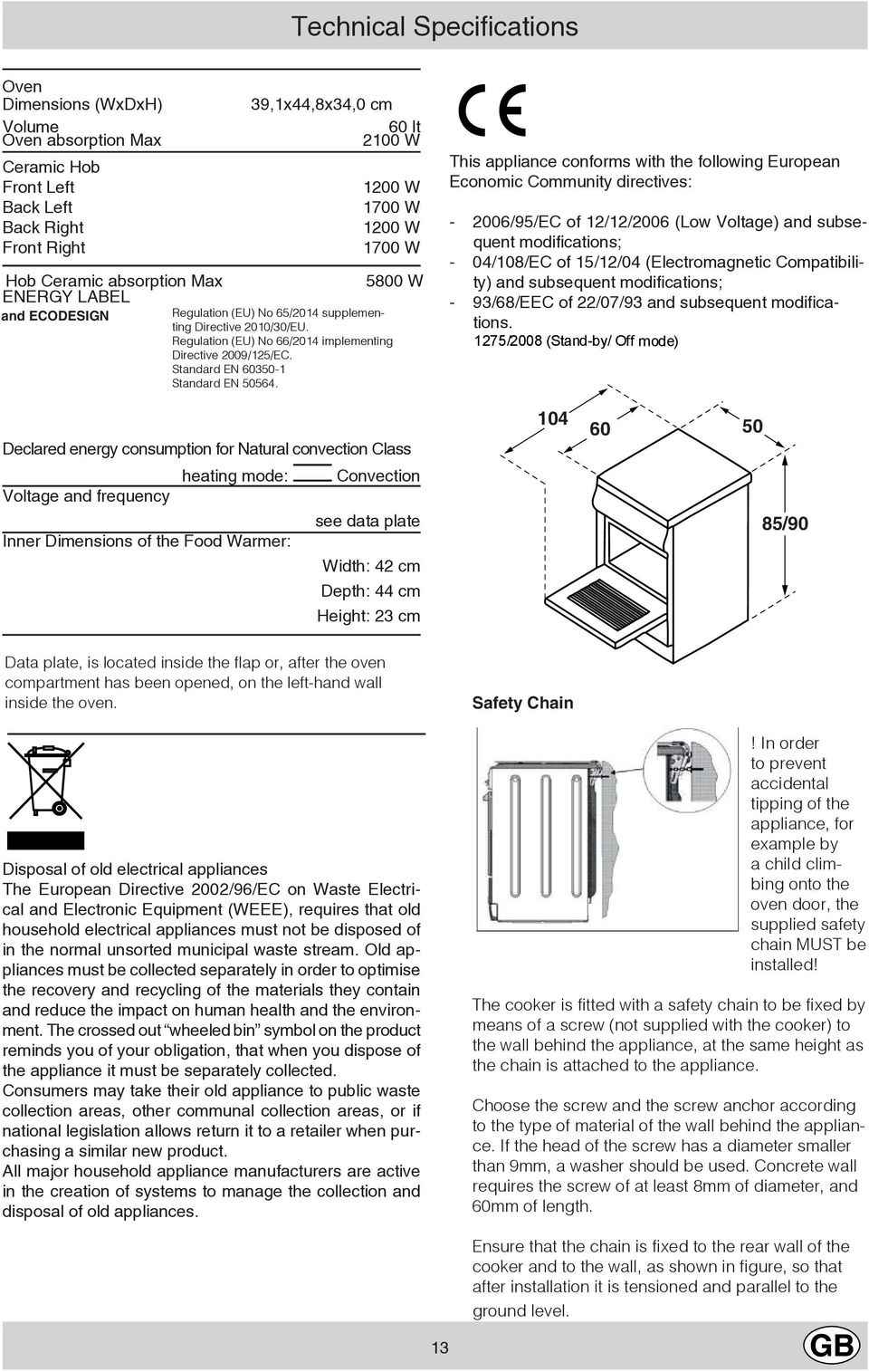 This appliance conforms with the following European Economic Community directives: - 006/9/EC of //006 (Low Voltage) and subsequent modifications; - 0/08/EC of //0 (Electromagnetic Compatibility) and