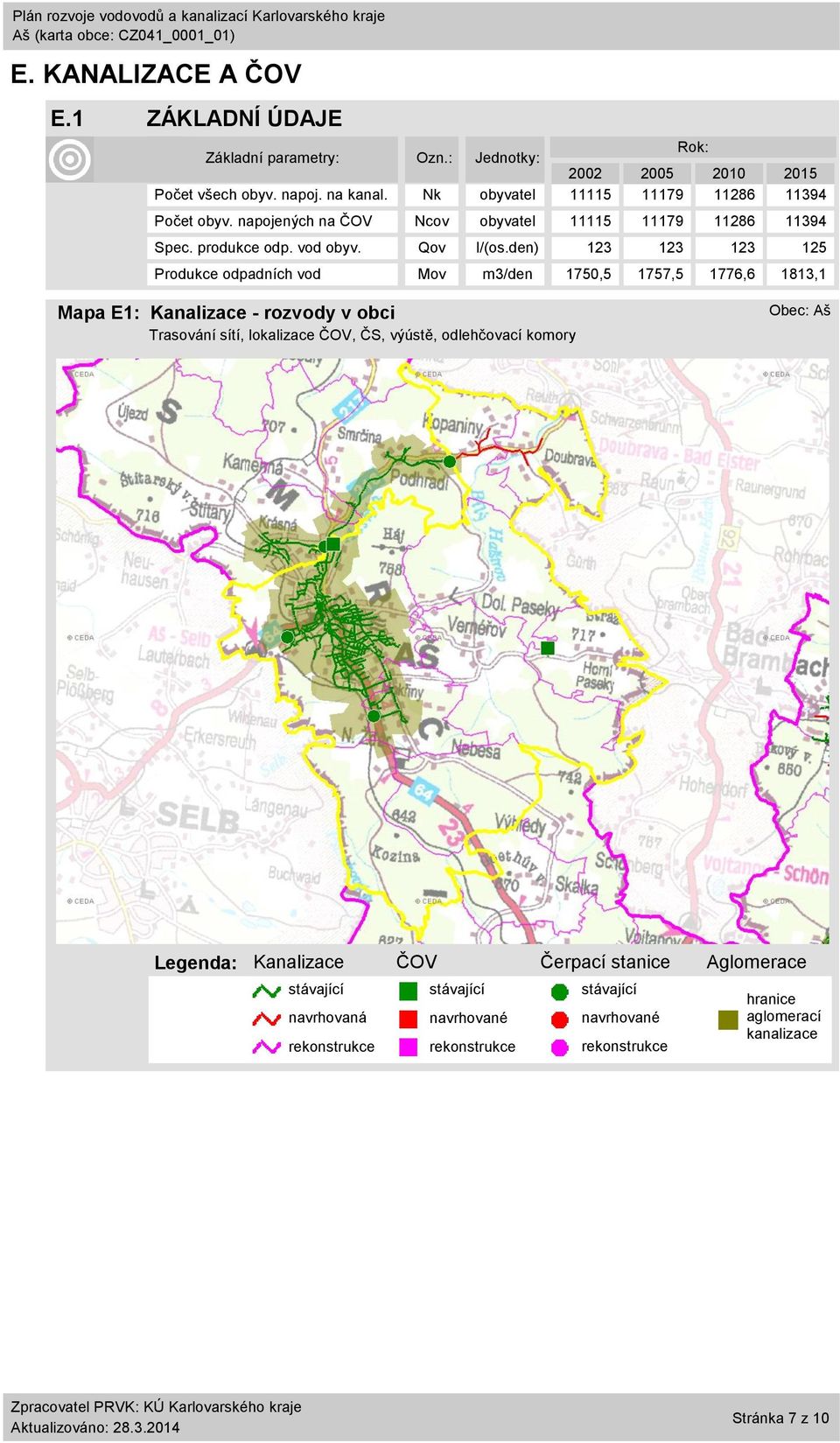 den) 123 123 123 125 Produkce odpadních vod Mov m3/den 1750,5 1757,5 1776,6 1813,1 Mapa E1: Kanalizace - rozvody v obci Trasování sítí, lokalizace ČOV, ČS, výústě,