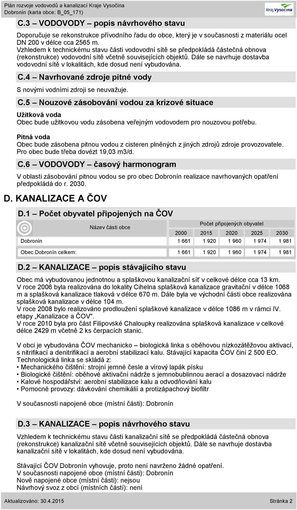 Dále se navrhuje dostavba vodovodní sítě v lokalitách, kde dosud není vybudována. C.