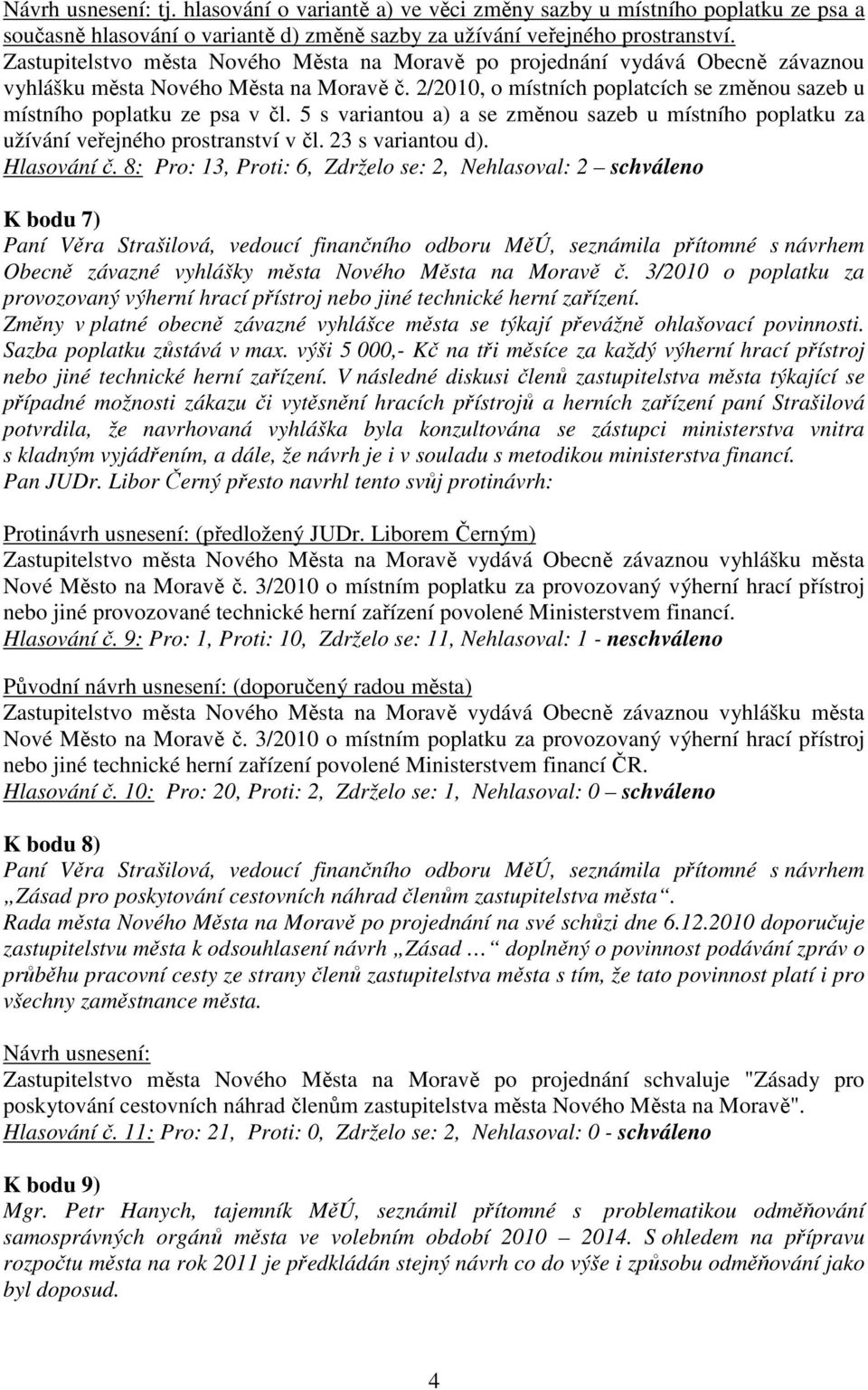 5 s variantou a) a se změnou sazeb u místního poplatku za užívání veřejného prostranství v čl. 23 s variantou d). Hlasování č.