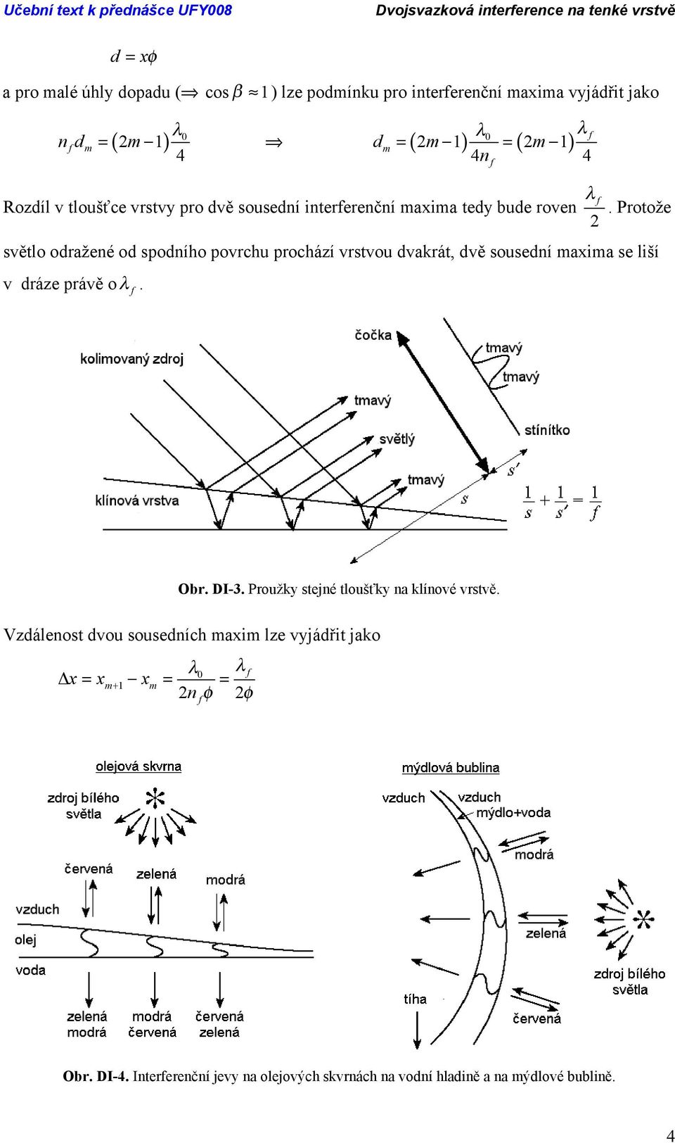 Protože větlo održeé od podího povrchu prochází vrtvou dvkrát, dvě ouedí mxm e lší v dráze právě o. Obr. DI-3.