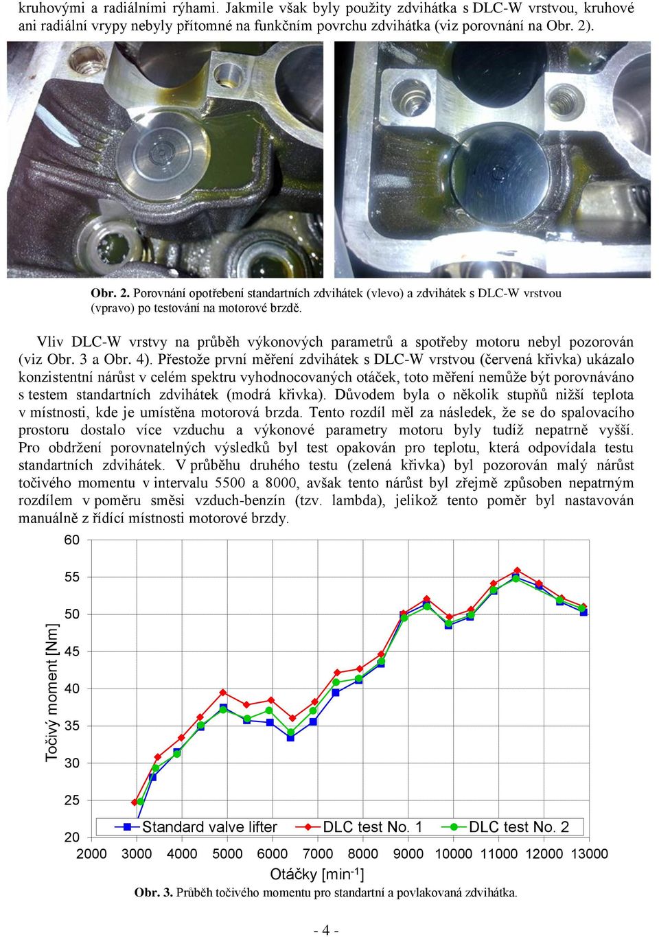 Vliv DLC-W vrstvy na průběh výkonových parametrů a spotřeby motoru nebyl pozorován (viz Obr. 3 a Obr. 4).