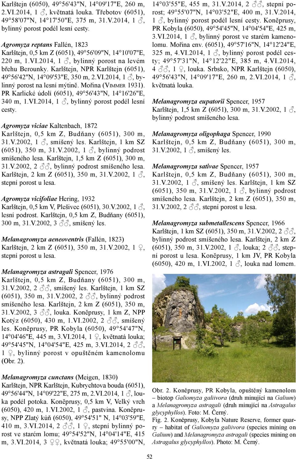 Karlštejn, NPR Karlštejn (6051), 49 56'42"N, 14 09'53"E, 350 m, 2.VI.2014, 1, bylinný porost na lesní mýtině. Mořina (VIMMER 1931). PR Karlické údolí (6051), 49 56'43"N, 14 16'26"E, 340 m, 1.VI.2014, 1, bylinný porost podél lesní cesty.