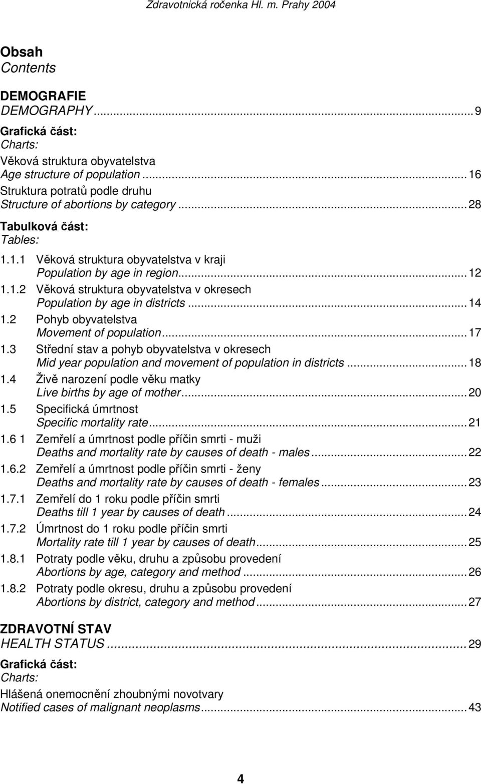 2 Pohyb obyvatelstva Movement of population...17 1.3 Střední stav a pohyb obyvatelstva v okresech Mid year population and movement of population in districts...18 1.