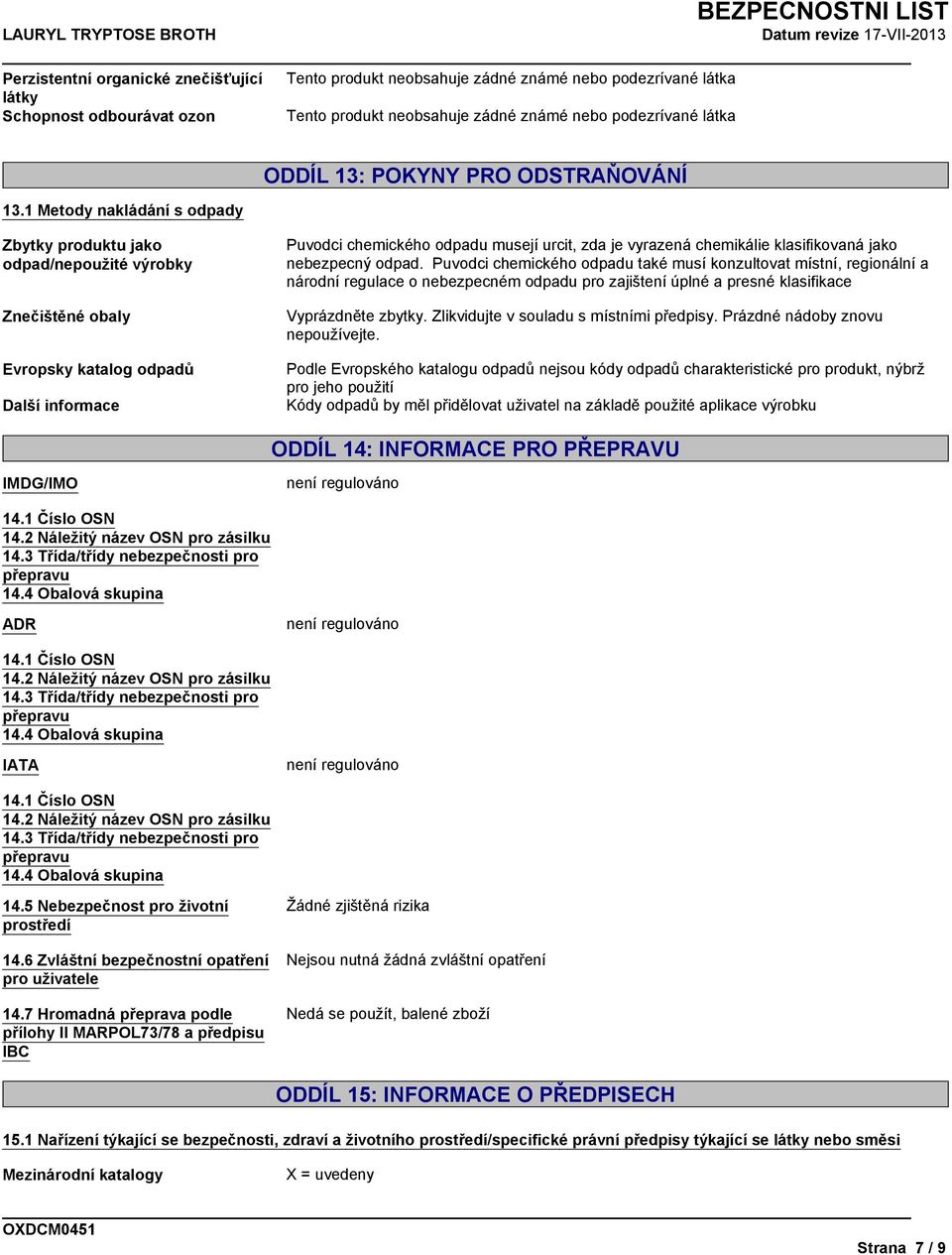 urcit, zda je vyrazená chemikálie klasifikovaná jako nebezpecný odpad.