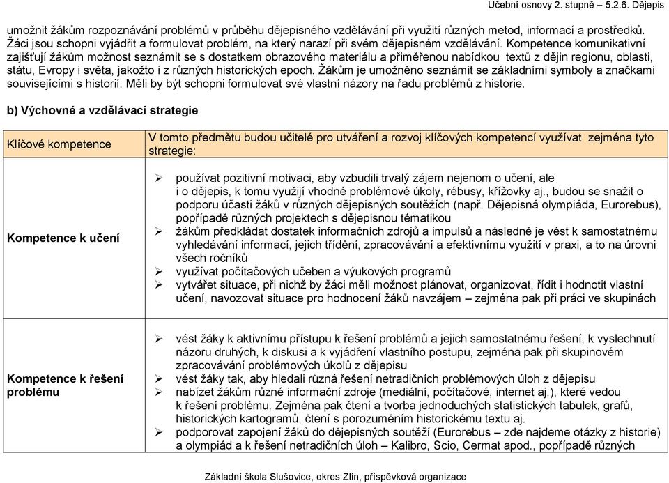 Kompetence komunikativní zajišťují žákům možnost seznámit se s dostatkem obrazového materiálu a přiměřenou nabídkou textů z dějin regionu, oblasti, státu, Evropy i světa, jakožto i z různých