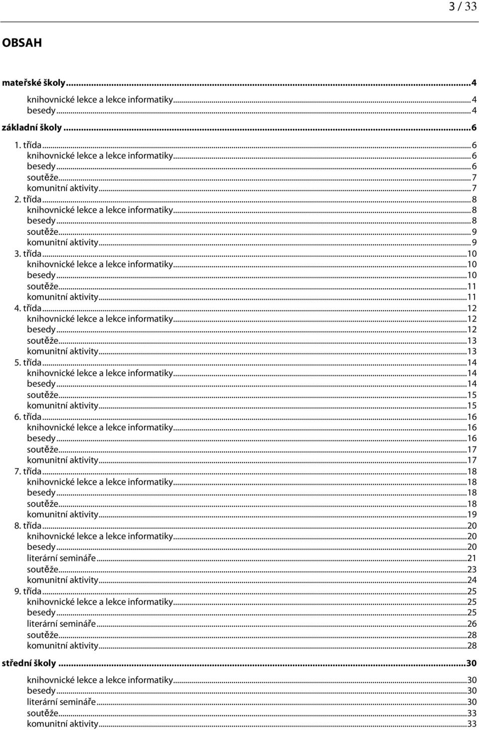 ..10 soutěže...11 komunitní aktivity...11 4. třída...12 knihovnické lekce a lekce informatiky...12 besedy...12 soutěže...13 komunitní aktivity...13 5. třída...14 knihovnické lekce a lekce informatiky.