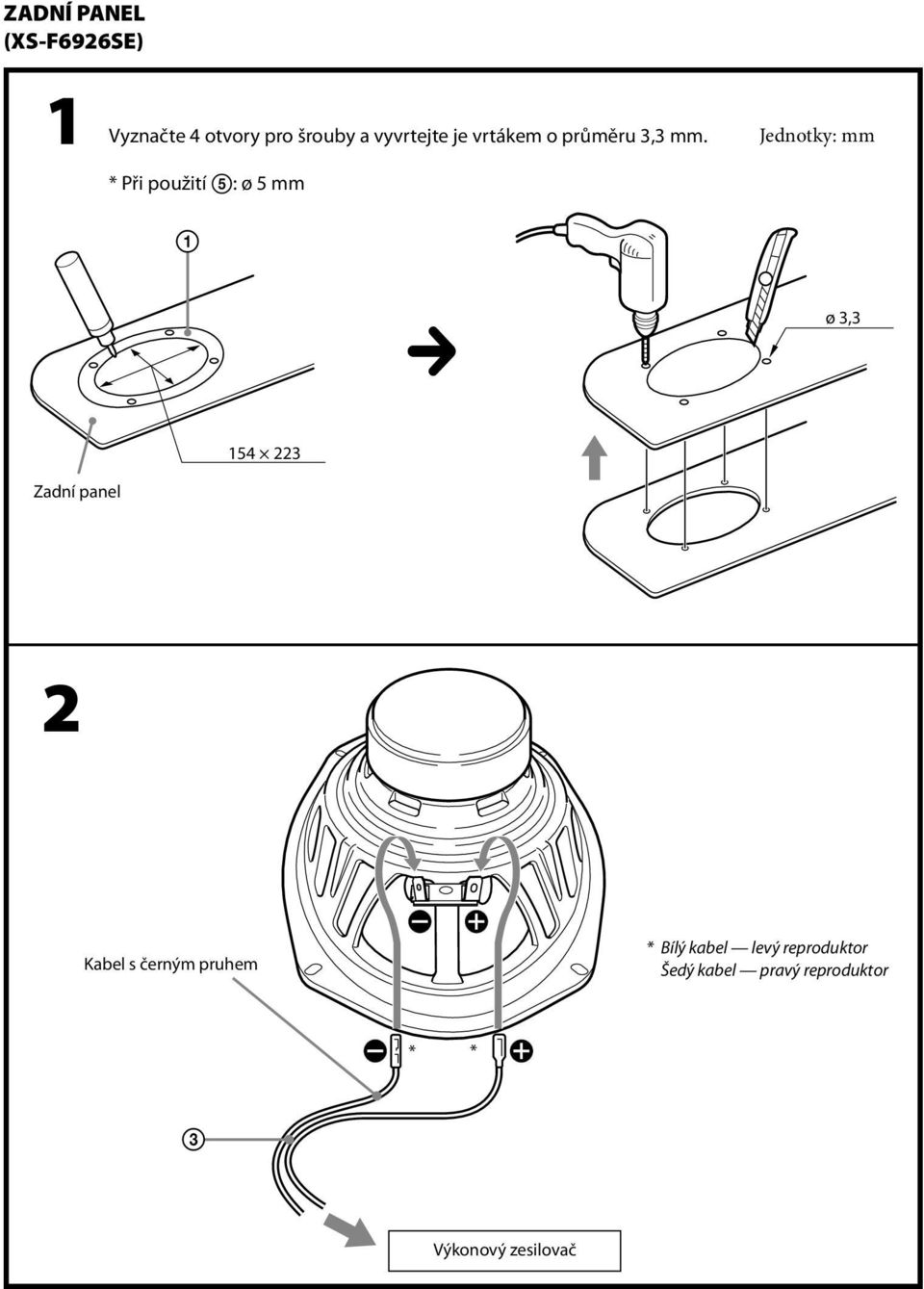 Jednotky: mm * Při použití : ø 5 mm ø 3,3 154 223 Zadní panel 2