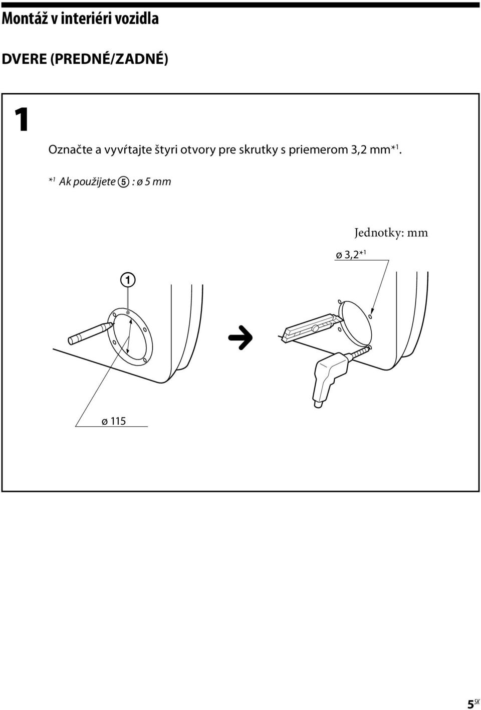 otvory pre skrutky s priemerom 3,2 mm* 1.