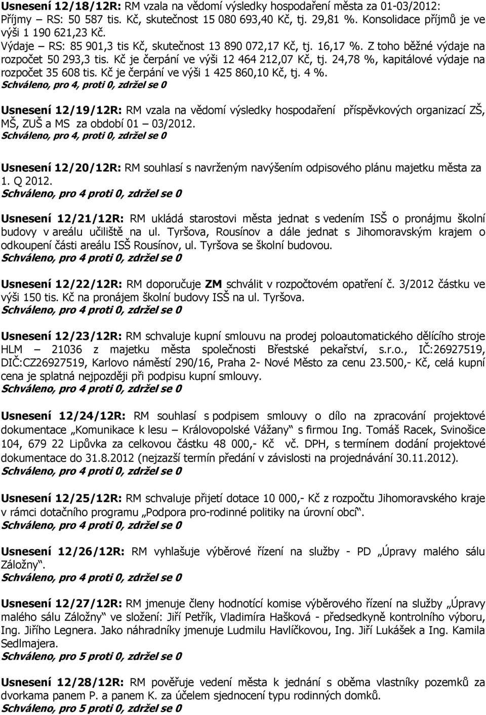 24,78 %, kapitálové výdaje na rozpočet 35 608 tis. Kč je čerpání ve výši 1 425 860,10 Kč, tj. 4 %.