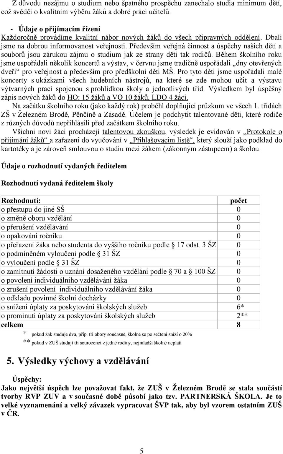 Především veřejná činnost a úspěchy našich dětí a souborů jsou zárukou zájmu o studium jak ze strany dětí tak rodičů.