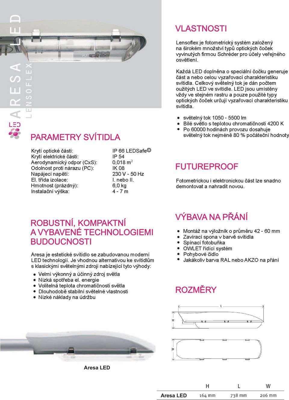 6,0 kg 4-7 m R VLASTNOSTI Lensoflex je fotometrický systém založený na širokém množství typù optických èoèek vyvinutých firmou Schréder pro úèely veøejného osvìtlení.