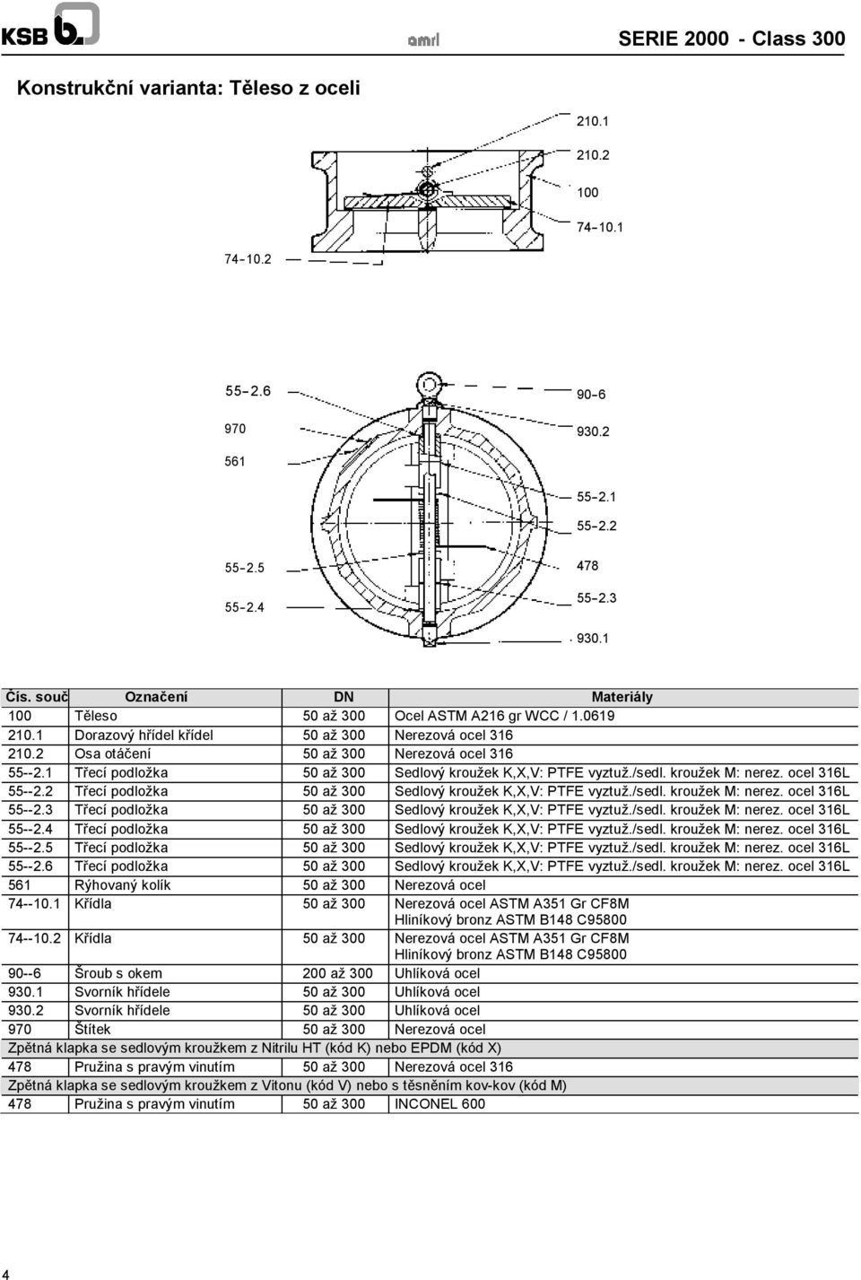 1 Třecí podložka 50 až 300 Sedlový kroužek K,X,V: PTFE vyztuž./sedl. kroužek M: nerez. ocel 316L 55--2.2 Třecí podložka 50 až 300 Sedlový kroužek K,X,V: PTFE vyztuž./sedl. kroužek M: nerez. ocel 316L 55--2.3 Třecí podložka 50 až 300 Sedlový kroužek K,X,V: PTFE vyztuž.