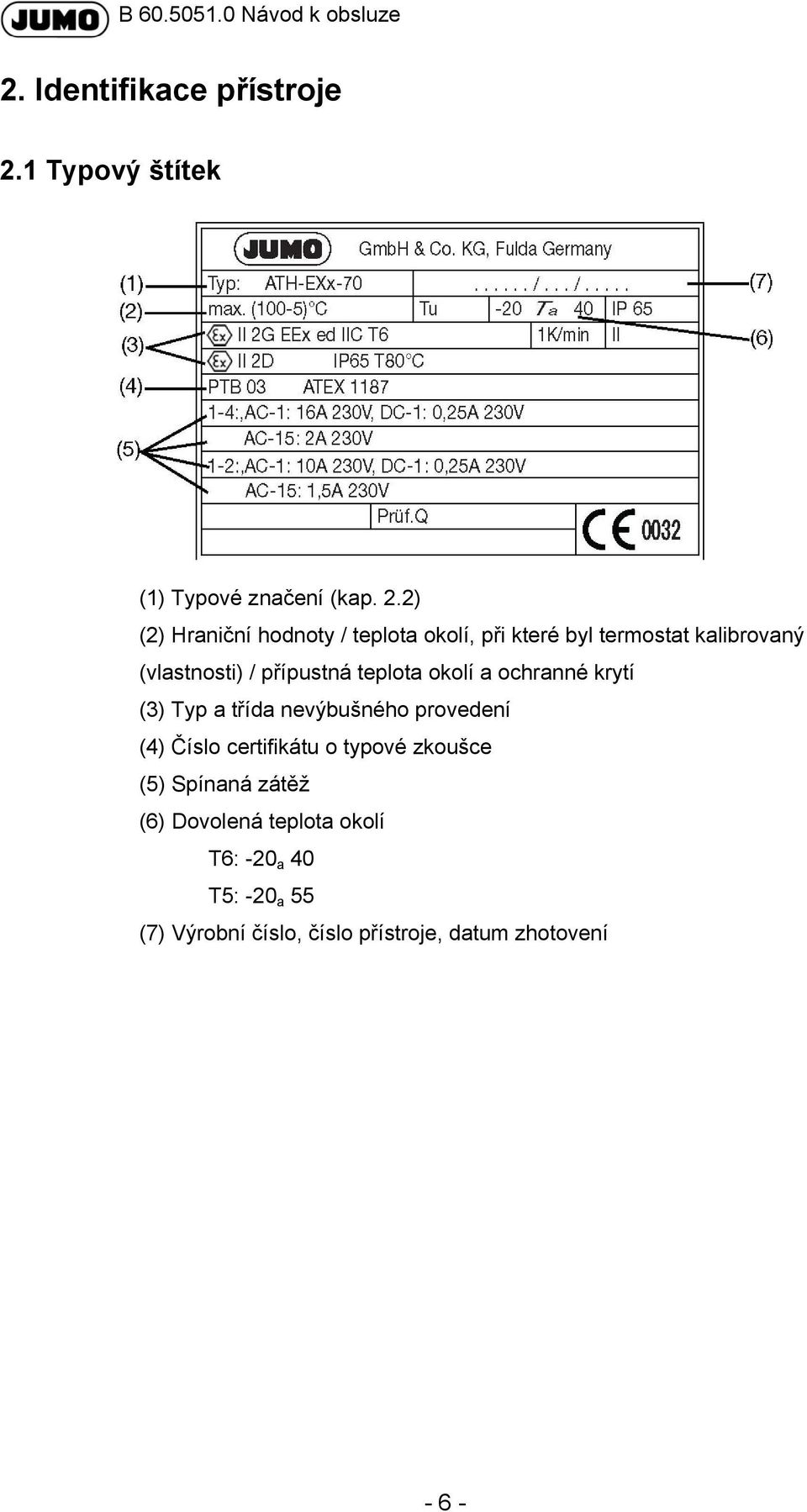 2) (2) Hraniční hodnoty / teplota okolí, při které byl termostat kalibrovaný (vlastnosti) / přípustná