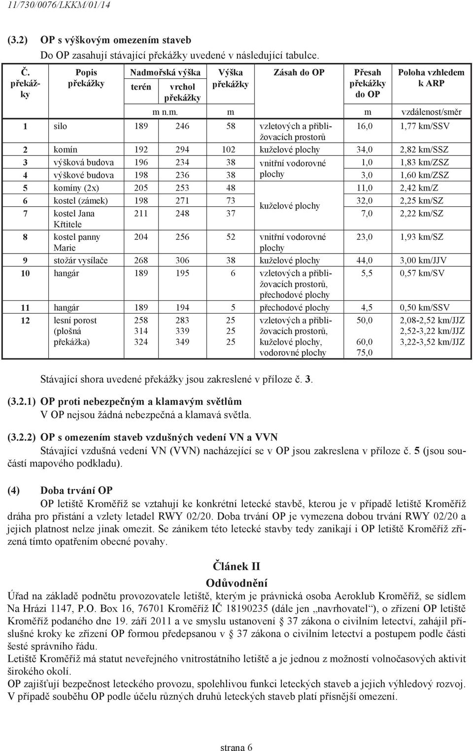 OP m Poloha vzhledem k ARP vzdálenost/sm r 1 silo 189 246 58 vzletových a p ibližovacích 16,0 1,77 km/ssv prostor 2 komín 192 294 102 kuželové plochy 34,0 2,82 km/ssz 3 výšková budova 196 234 38 vnit