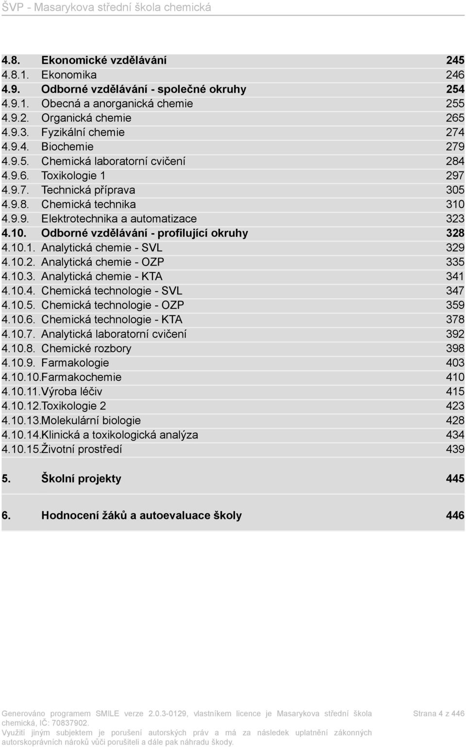 10.1. Analytická chemie - SVL 329 4.10.2. Analytická chemie - OZP 335 4.10.3. Analytická chemie - KTA 341 4.10.4. Chemická technologie - SVL 347 4.10.5. Chemická technologie - OZP 359 4.10.6.