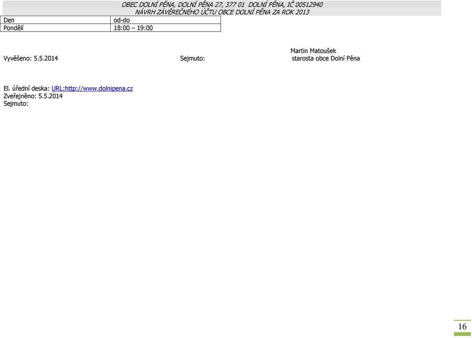 5.2014 Sejmuto: starosta obce Dolní Pěna El.
