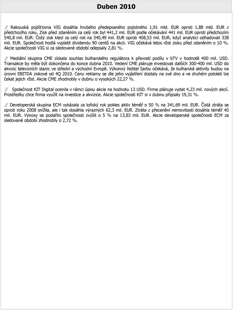 VIG očekává letos růst zisku před zdaněním o 10 %. Akcie společnosti VIG si za sledované období odepsaly 2,81 %.