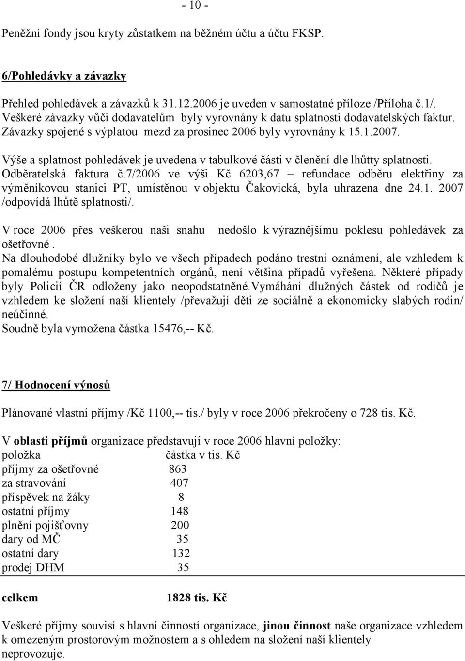 Výše a splatnost pohledávek je uvedena v tabulkové části v členění dle lhůtty splatnosti. Odběratelská faktura č.