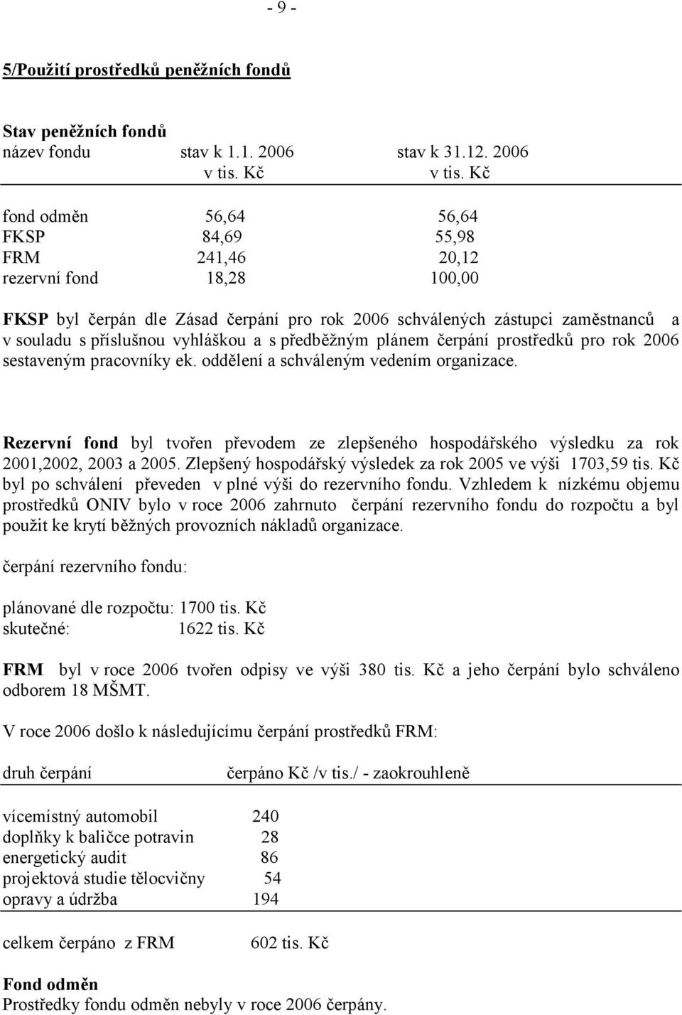 vyhláškou a s předběžným plánem čerpání prostředků pro rok 2006 sestaveným pracovníky ek. oddělení a schváleným vedením organizace.