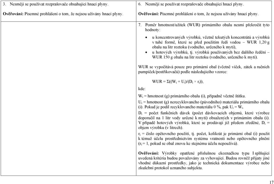 obalu na litr roztoku (vodného, určeného k mytí), u hotových výrobků, tj. výrobků používaných bez dalšího ředění WUR 150 g obalu na litr roztoku (vodného, určeného k mytí).