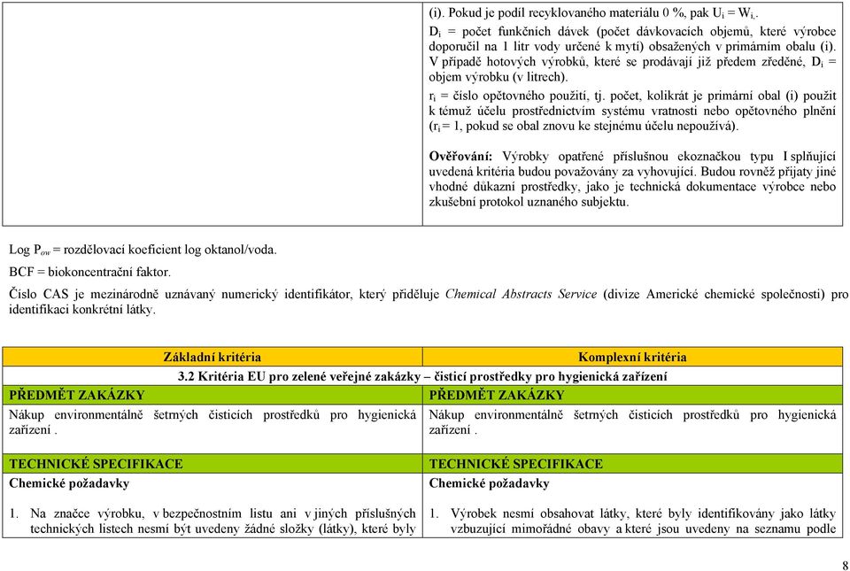 V případě hotových výrobků, které se prodávají již předem zředěné, D i = objem výrobku (v litrech). r i = číslo opětovného použití, tj.