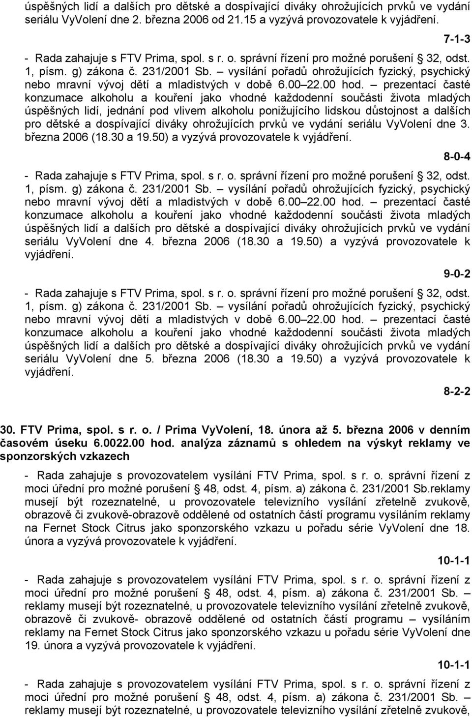 vysílání pořadů ohrožujících fyzický, psychický nebo mravní vývoj dětí a mladistvých v době 6.00 22.00 hod.