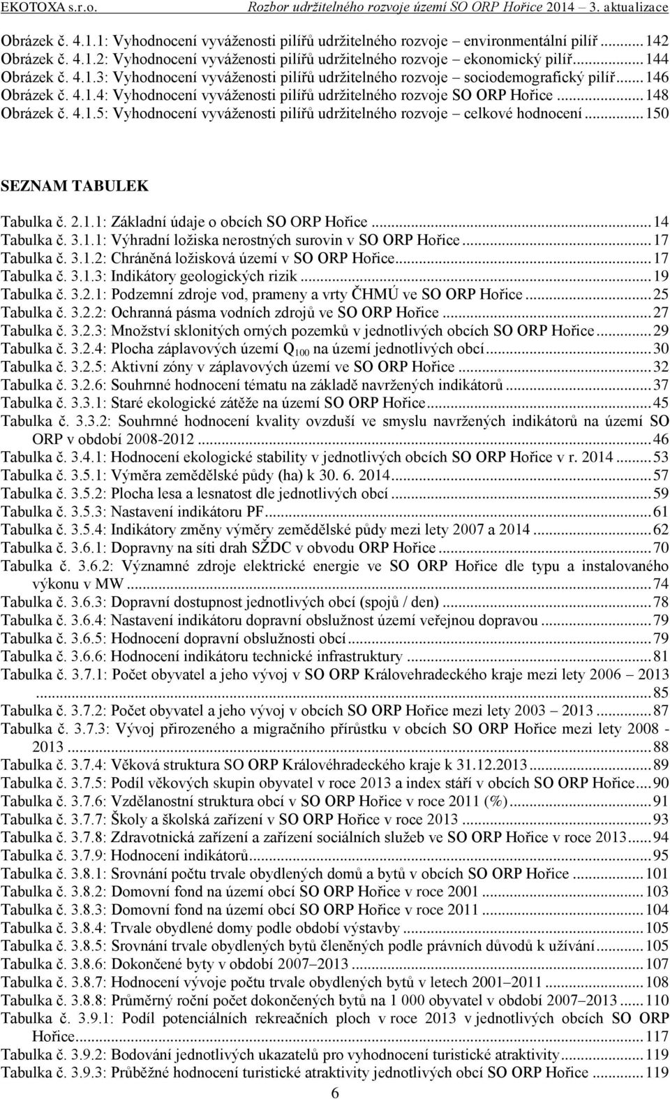 .. 148 Obrázek č. 4.1.5: Vyhodnocení vyváženosti pilířů udržitelného rozvoje celkové hodnocení... 150 SEZNAM TABULEK Tabulka č. 2.1.1: Základní údaje o obcích SO ORP Hořice... 14 Tabulka č. 3.1.1: Výhradní ložiska nerostných surovin v SO ORP Hořice.