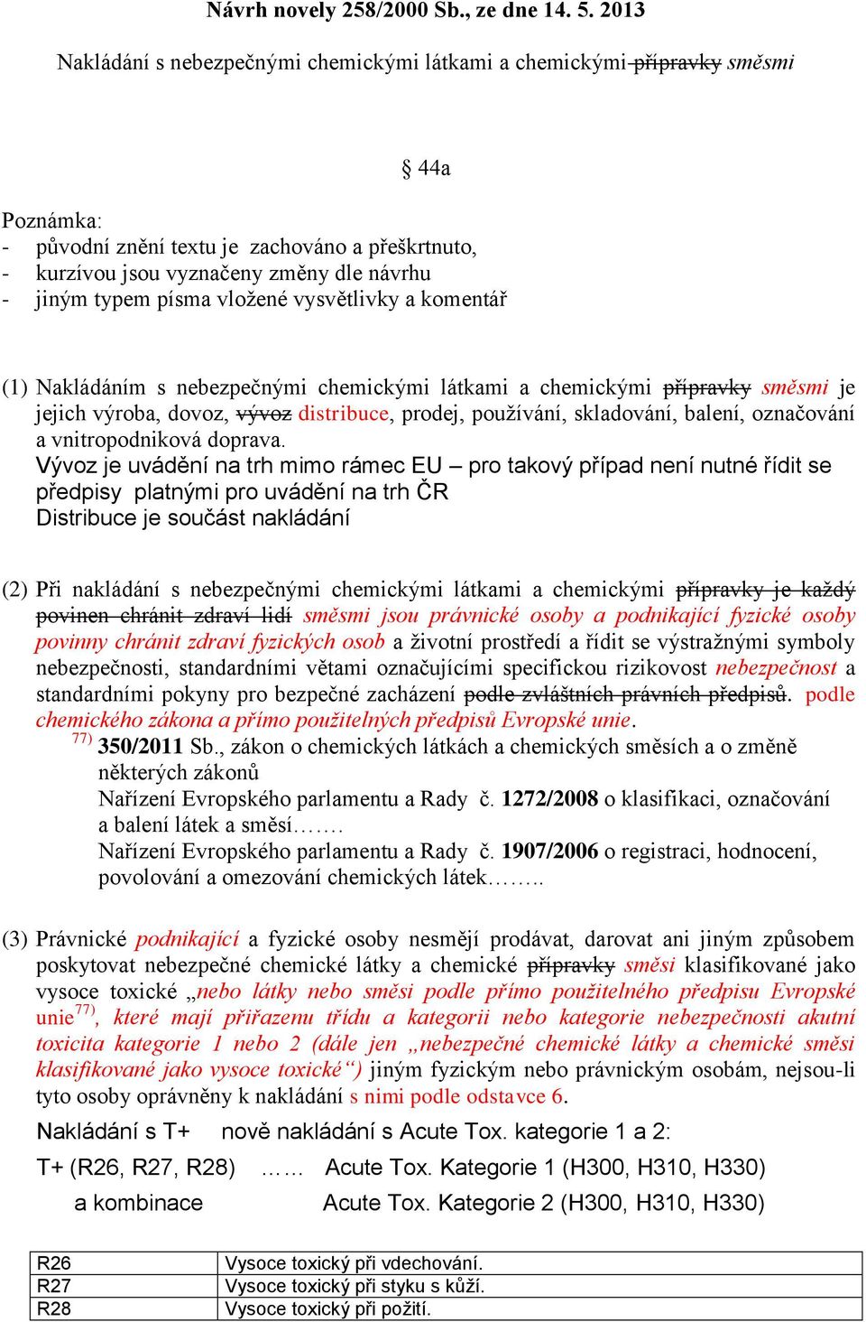 vložené vysvětlivky a komentář (1) Nakládáním s nebezpečnými chemickými látkami a chemickými přípravky směsmi je jejich výroba, dovoz, vývoz distribuce, prodej, používání, skladování, balení,