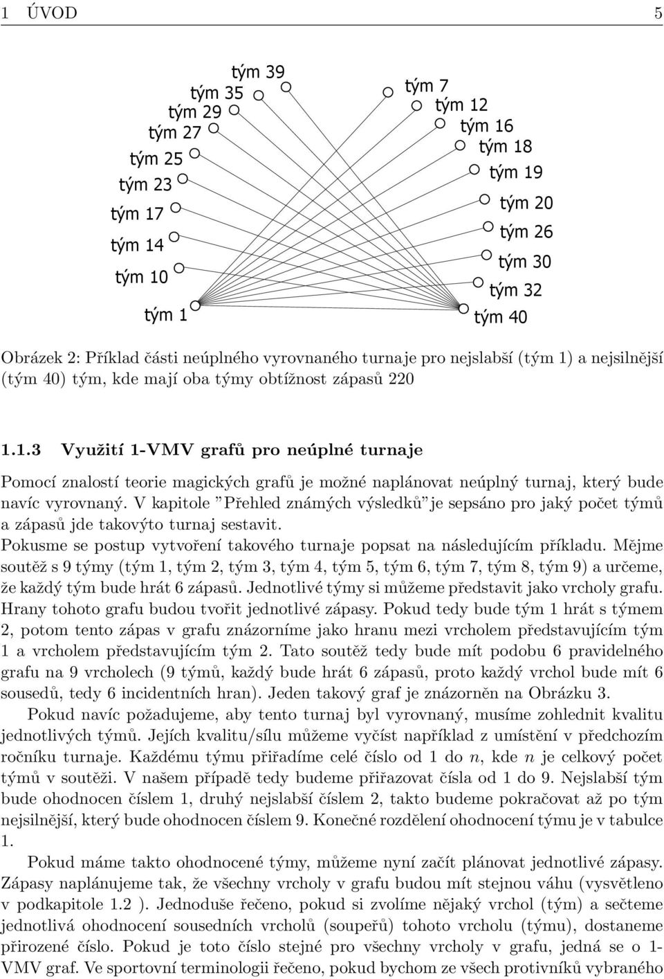 Mějme soutěž s 9 týmy (tým 1, tým 2, tým 3, tým 4, tým 5, tým 6, tým 7, tým 8, tým 9) a určeme, že každý tým bude hrát 6 zápasů. Jednotlivé týmy si můžeme představit jako vrcholy grafu.